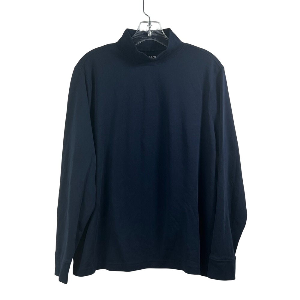 Lands End Relaxed Fit Mock Neck Top Navy Blue Long Sleeve Cotton XL 18